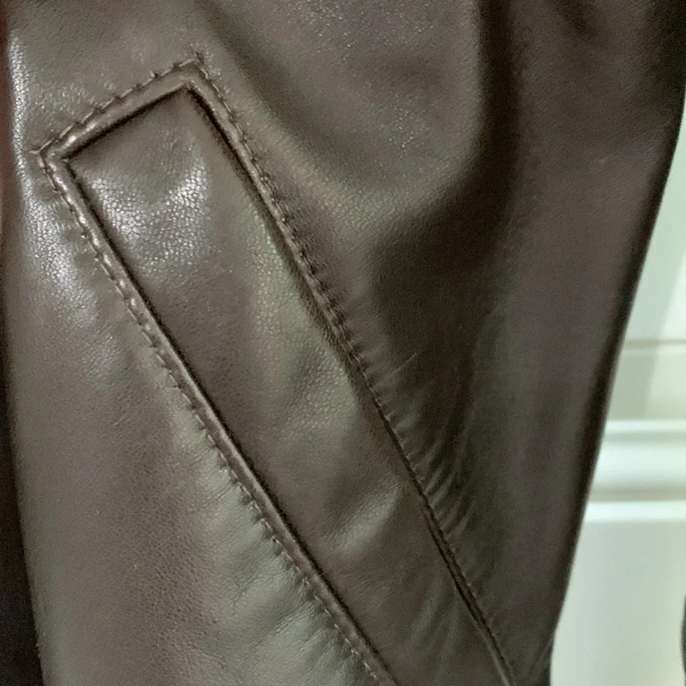 Chocolate Brown Leather Car Coat Saks Fifth Ave Sz S